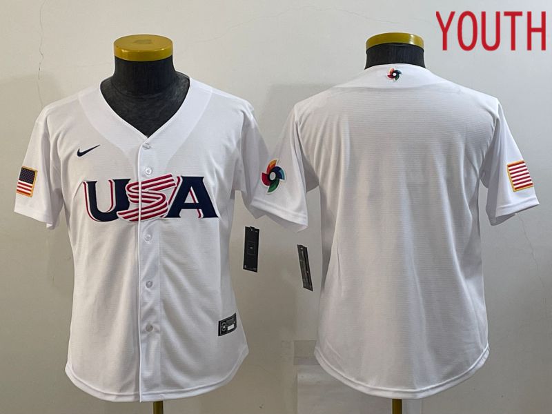 Youth 2023 World Cub USA Blank White Nike MLB Jersey4